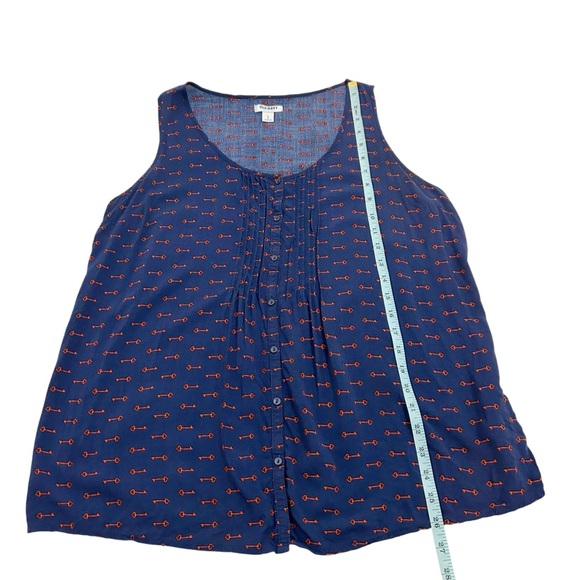 Old Navy Sleeveless Blue & Red Key Print Button Down Blouse Size Large - Picture 4 of 9